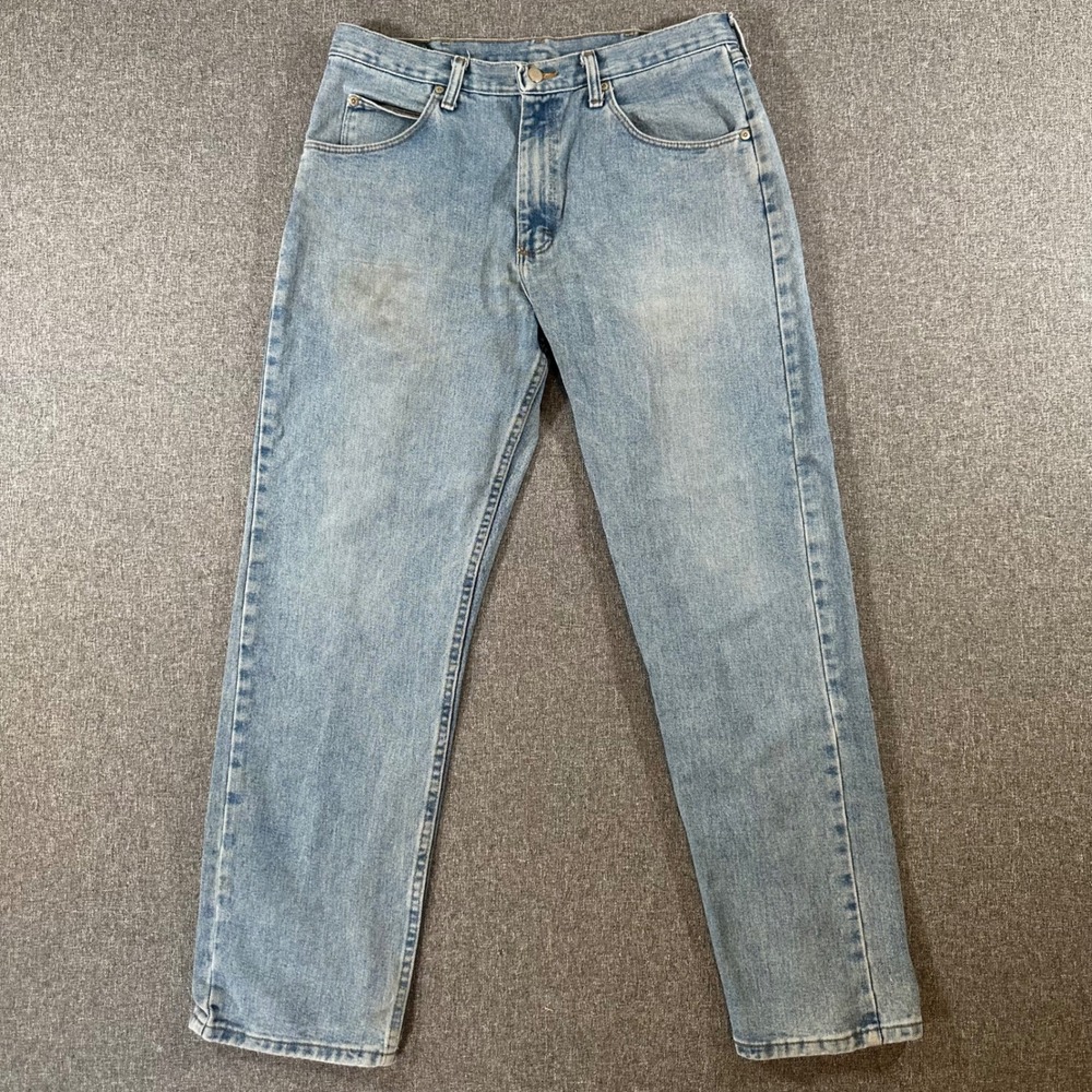 Wrangler Authentic Jeans Mens 34x32 Light Wash Denim Straight Leg Pants Vintage